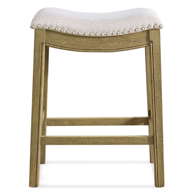 ROME + OAK Parker Backless Saddle Kitchen Counter Stool, Natural, Cream Fabric (Used)