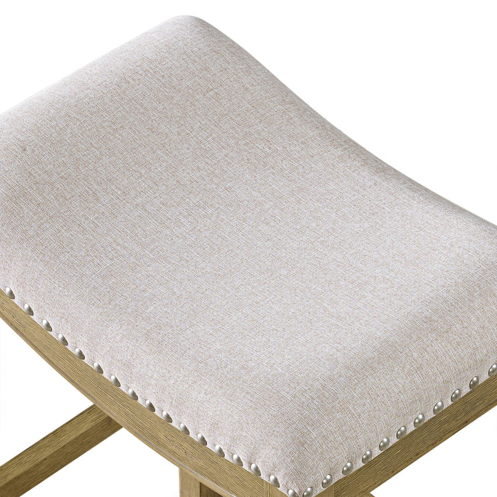ROME + OAK Parker Backless Counter Stool, Natural with Cream Fabric, Set of 2