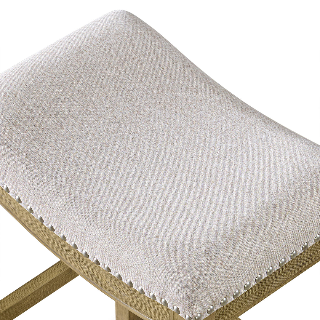 ROME + OAK Parker Backless Saddle Counter Stool, Natural, Cream Fabric(Open Box)