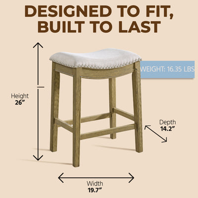 ROME + OAK Parker Backless Saddle Counter Stool, Natural, Cream Fabric(Open Box)