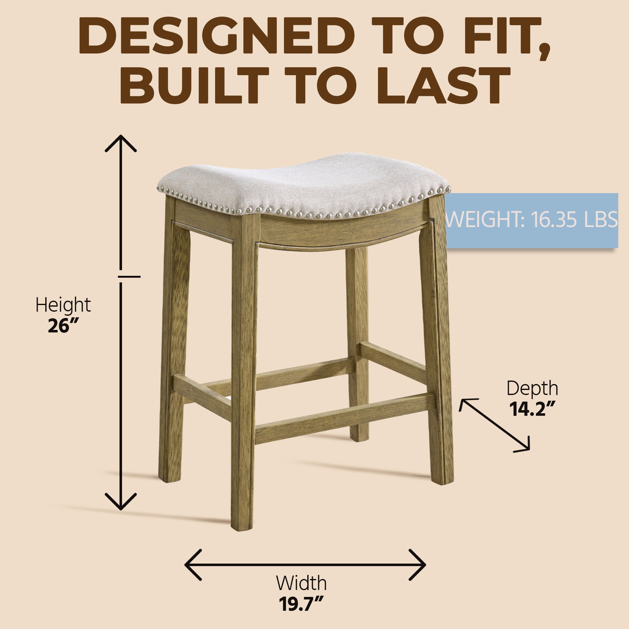 ROME + OAK Parker Backless Saddle Counter Stool, Natural, Cream Fabric(Open Box) - VMInnovations