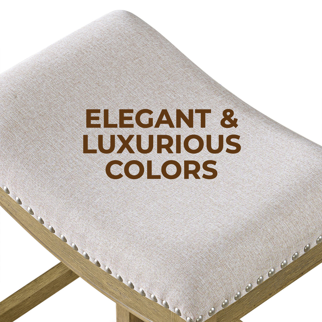 ROME + OAK Parker Backless Counter Stool, Natural with Cream Fabric, Set of 2