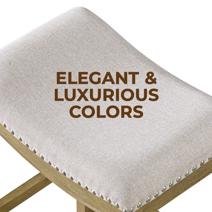 ROME + OAK Parker Backless Counter Stool, Natural with Cream Fabric, Set of 2