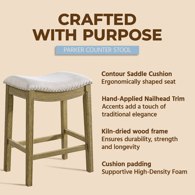 ROME + OAK Parker Backless Saddle Kitchen Counter Stool, Natural, Cream Fabric (Used)