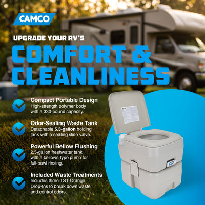 Camco 5.3 Gallon Portable Toilet with Detachable Holding Tank and Carry Handle