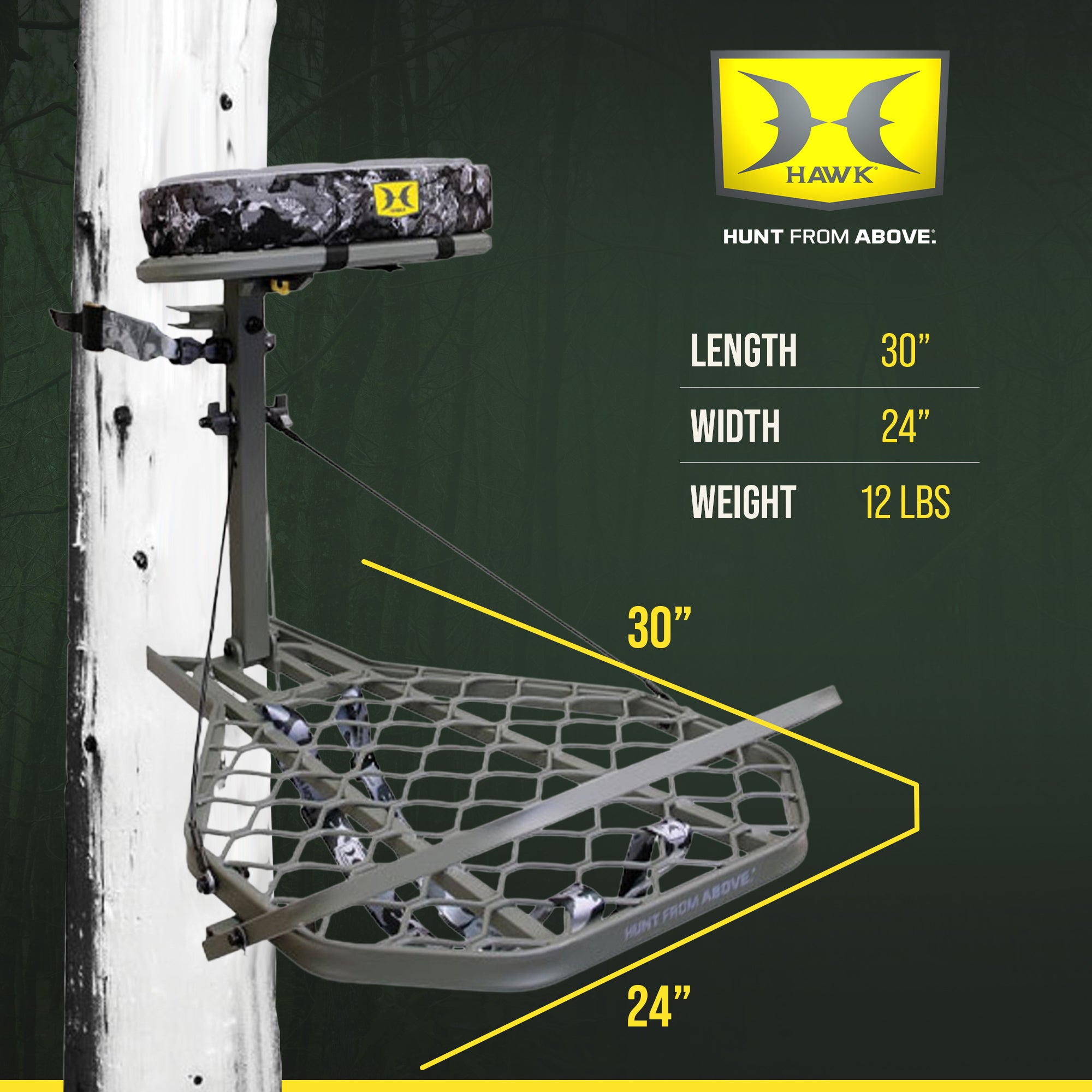 Hawk Helium Pro Hang-On Tree Stand, Memory Foam Seat Hunting Gear, 34.75 x 24.5" - VMInnovations