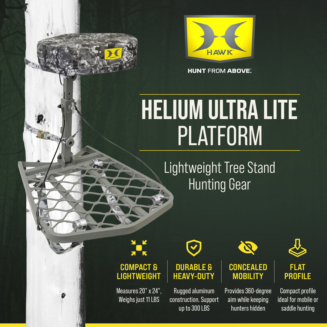 Hawk Helium Ultra Lite Hang-On Stand, Memory Foam Seat Hunting Gear, 27.25x20.5"