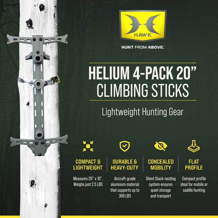 Hawk Helium 4-Pack Aluminum Climbing Sticks, Tree Stand Hunting Gear, 20 Inch