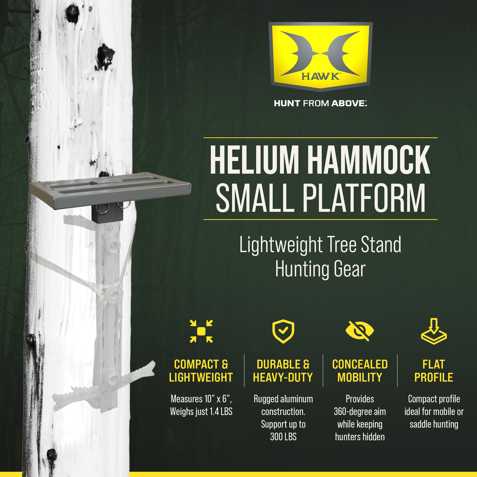Hawk Helium Hammock Small Platform, Lightweight Tree Stand Hunting Gear, 10x6" - VMInnovations