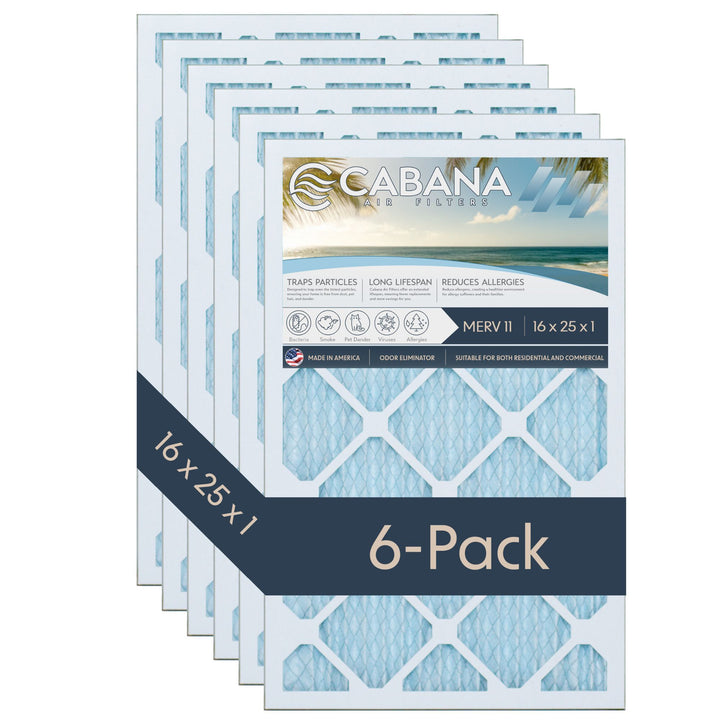 Cabana Air Filters 6pk HVAC Furnace Air Filters, MERV 11, 16 x 25 x 1 (Open Box)
