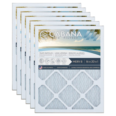 Cabana Air Filters 6 Pack HVAC Furnace Filters, MERV 8, 16 x 20 x 1(Open Box) - VMInnovations