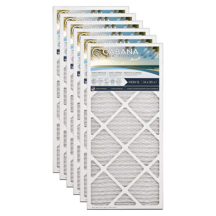Cabana Air Filters 6 Pack HVAC Furnace Air Filters, MERV 8, 14 x 30 x 1, White - VMInnovations