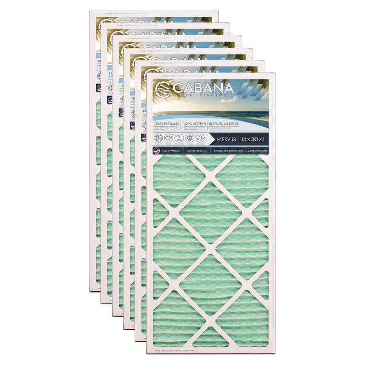 Cabana Air Filters 6 Pack HVAC Furnace Air Filters, MERV 13, 14 x 30 x 1, White - VMInnovations