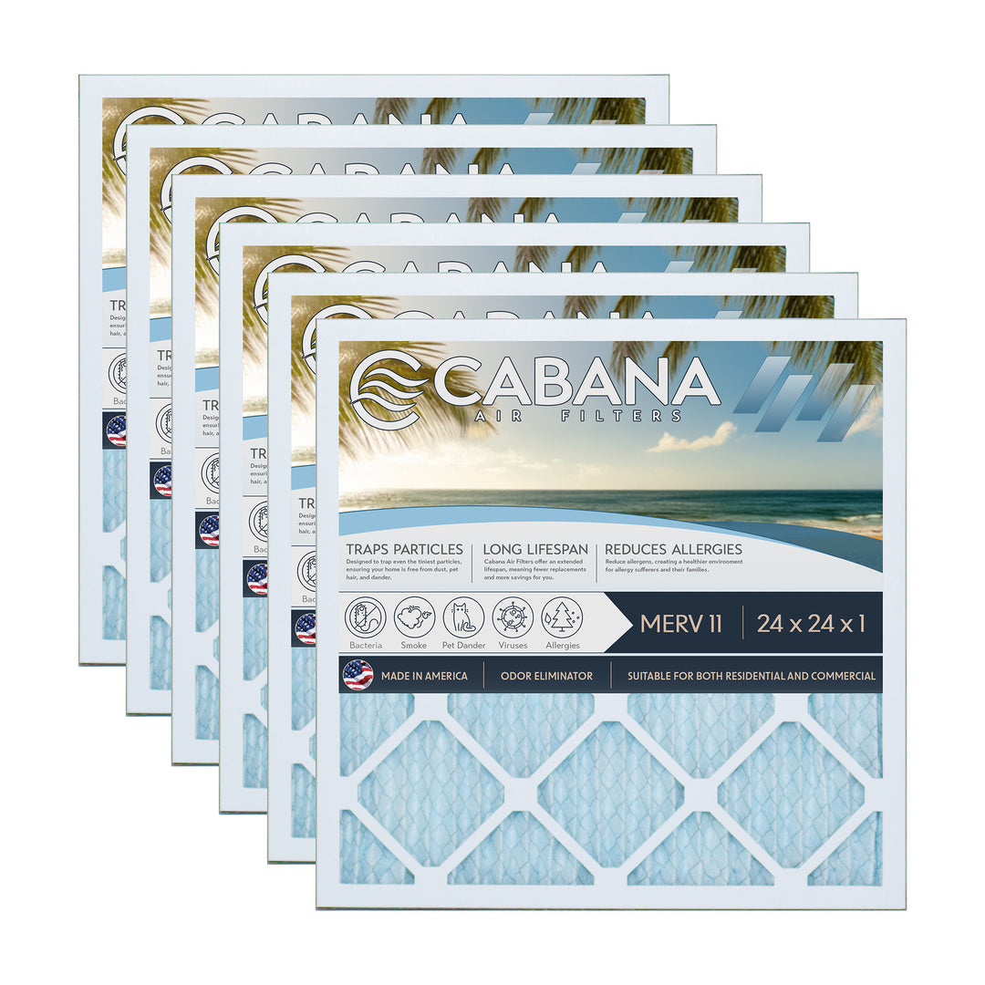 Cabana Air Filters 6 Pack HVAC Furnace Air Filters, MERV 11, 24 x 24 x 1, White - VMInnovations