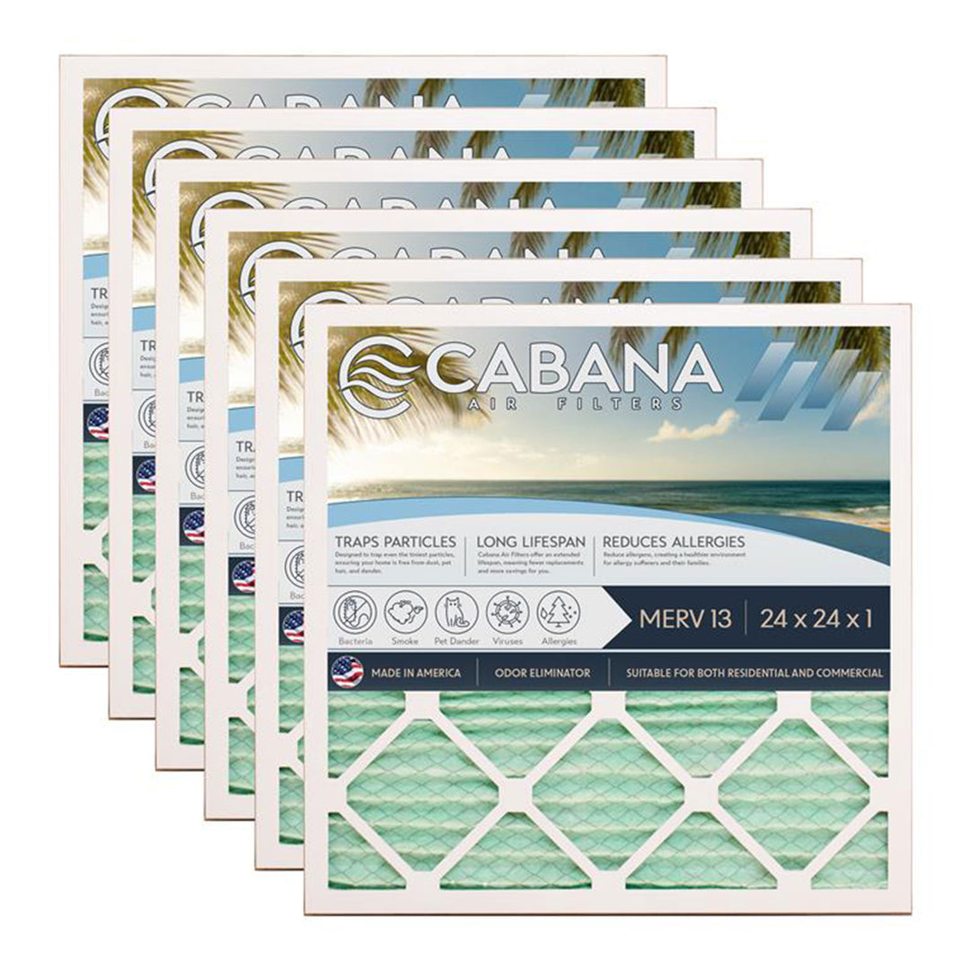 Cabana Air Filters 6 Pack HVAC Furnace Air Filters, MERV 13, 24 x 24 x 1, White - VMInnovations