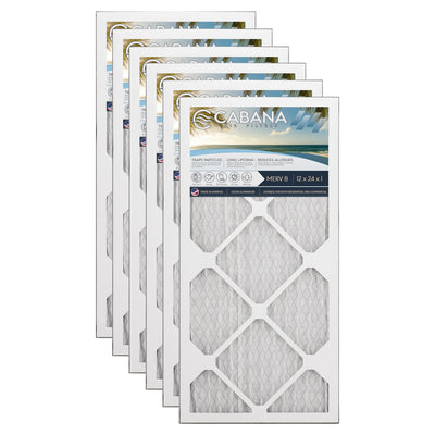 Cabana Air Filters 6 Pack HVAC Furnace Air Filters, MERV 8, 12 x 24 x 1, White - VMInnovations