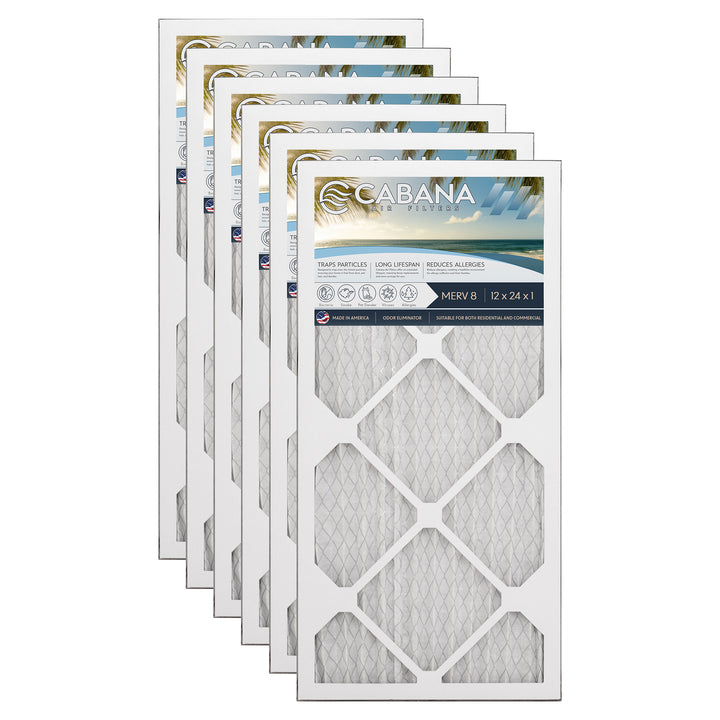 Cabana Air Filters 6 Pack HVAC Furnace Air Filters, MERV 8, 12 x 24 x 1, White - VMInnovations