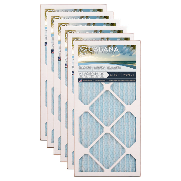 Cabana Air Filters 6 Pack HVAC Furnace Air Filters, MERV 11, 12 x 24 x 1, White - VMInnovations