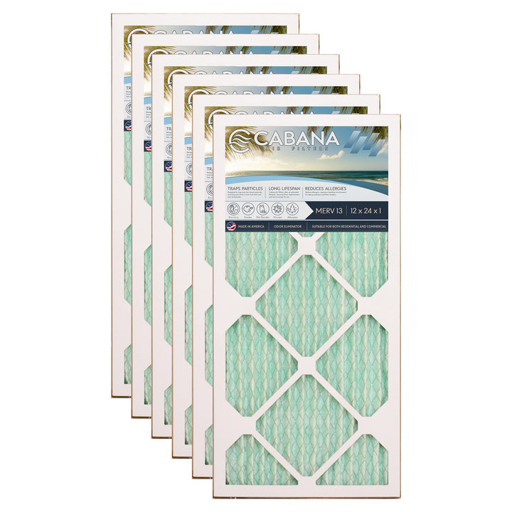 Cabana Air Filters 6 Pack HVAC Furnace Air Filters, MERV 13, 12 x 24 x 1, White - VMInnovations