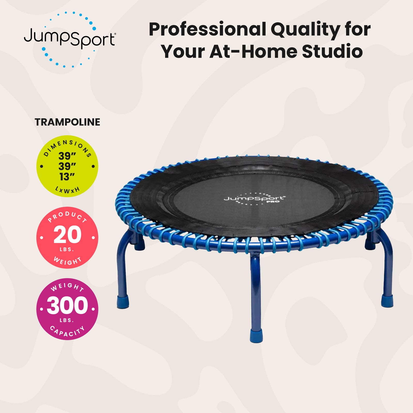 JumpSport 350 PRO Fitness Trampoline, Cardio Workout Equipment, 39 Inch, Blue - VMInnovations