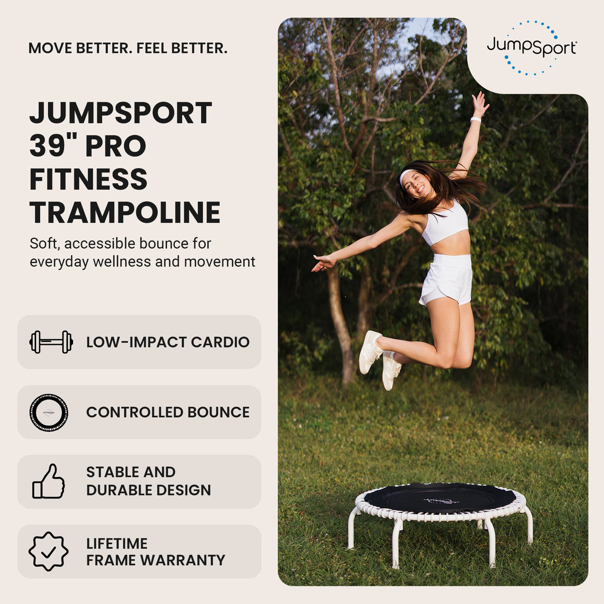 JumpSport 350 PRO Fitness Trampoline, Cardio Workout Equipment, 39 Inch, Elevate - VMInnovations