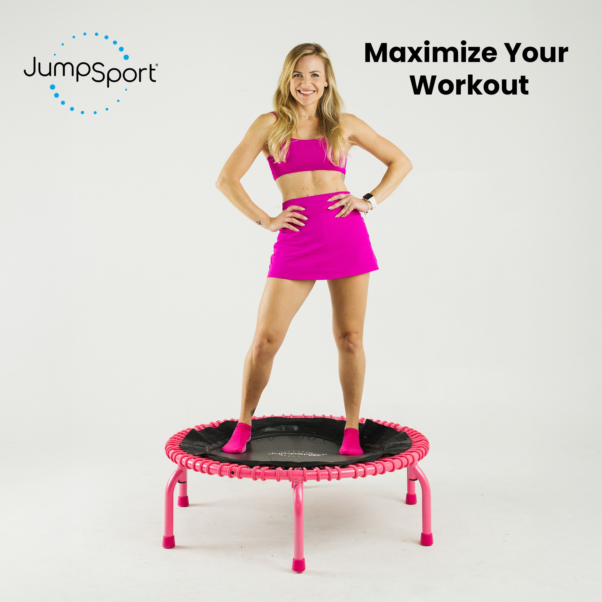 JumpSport 350 PRO Fitness Trampoline, Cardio Workout Equipment, 39 Inch, Blossom - VMInnovations