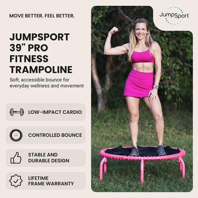 JumpSport 350 PRO Trampoline, Cardio Workout Equipment, 39", Blossom (Open Box)