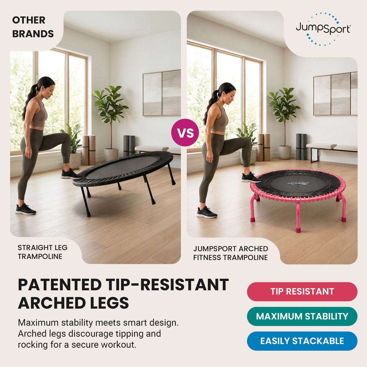 JumpSport 350 PRO Fitness Trampoline, Cardio Workout Equipment, 39 Inch, Blossom - VMInnovations