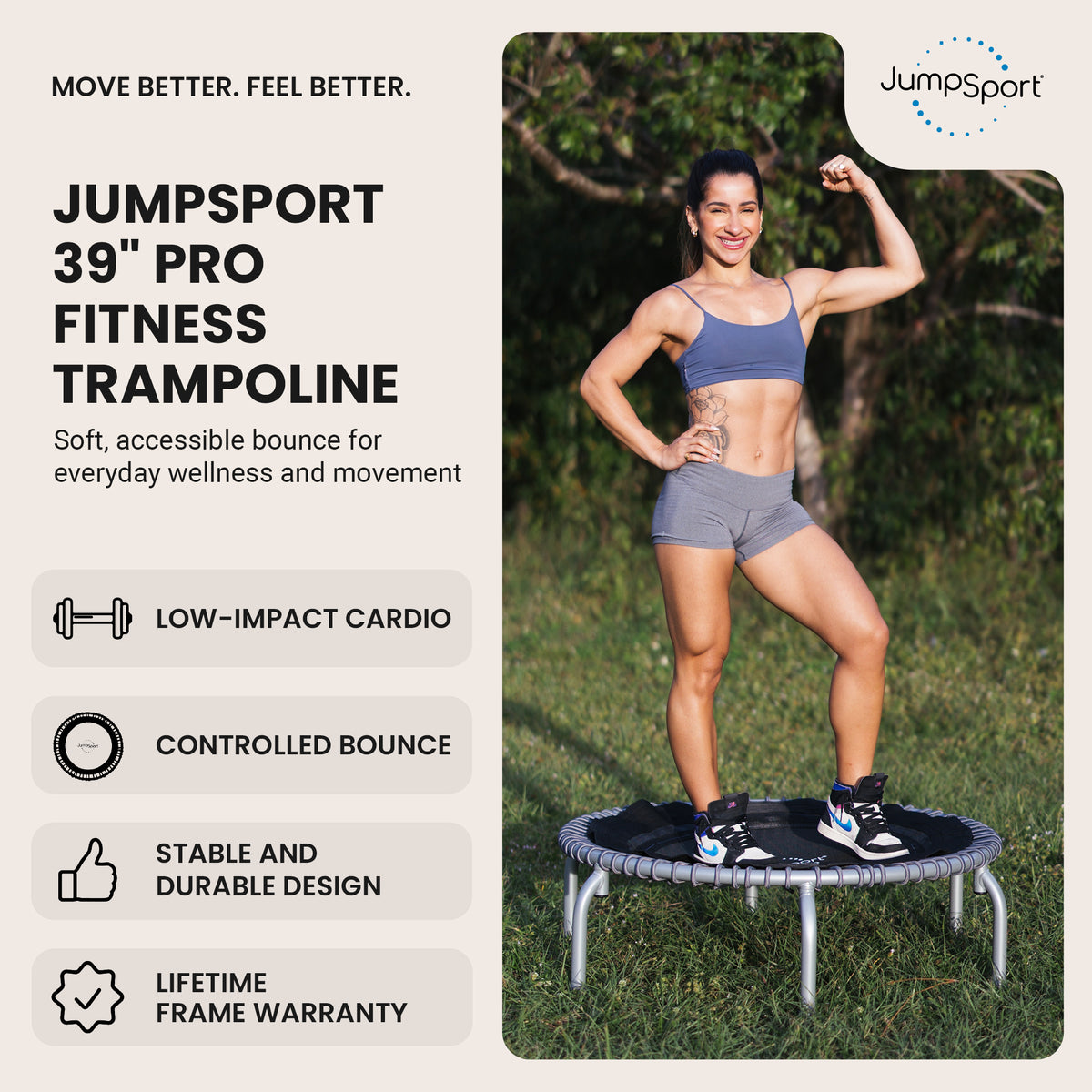 JumpSport 350 PRO Fitness Trampoline, Cardio Workout Equipment, 39", Graphite