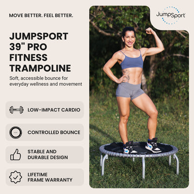 JumpSport 350 PRO Fitness Trampoline, Cardio Workout Equipment, 39", Graphite