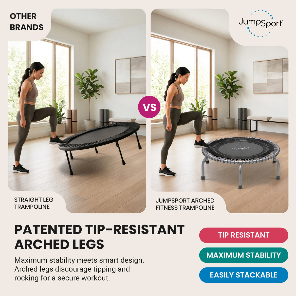 JumpSport 350 PRO Fitness Trampoline, Cardio Workout Equipment, 39", Graphite