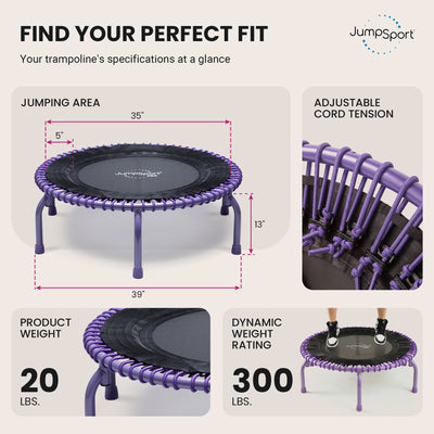 JumpSport 350 PRO Fitness Trampoline, Cardio Workout Equipment, 39 Inch, Inspire - VMInnovations