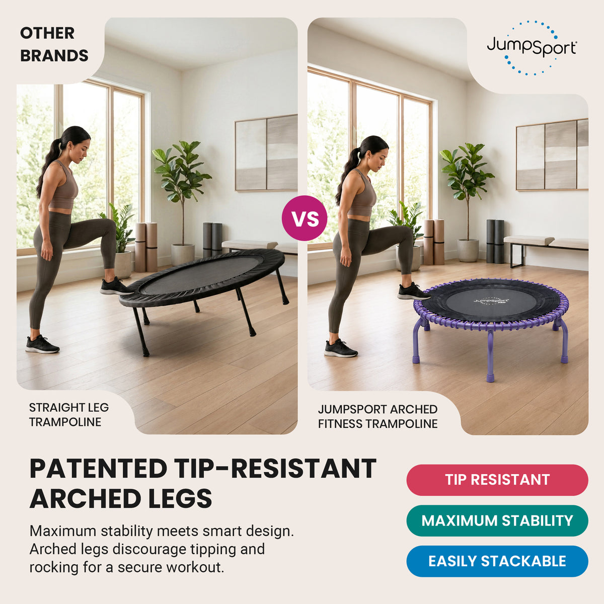 JumpSport 350 PRO Fitness Trampoline, Cardio Workout Equipment, 39 Inch, Inspire - VMInnovations