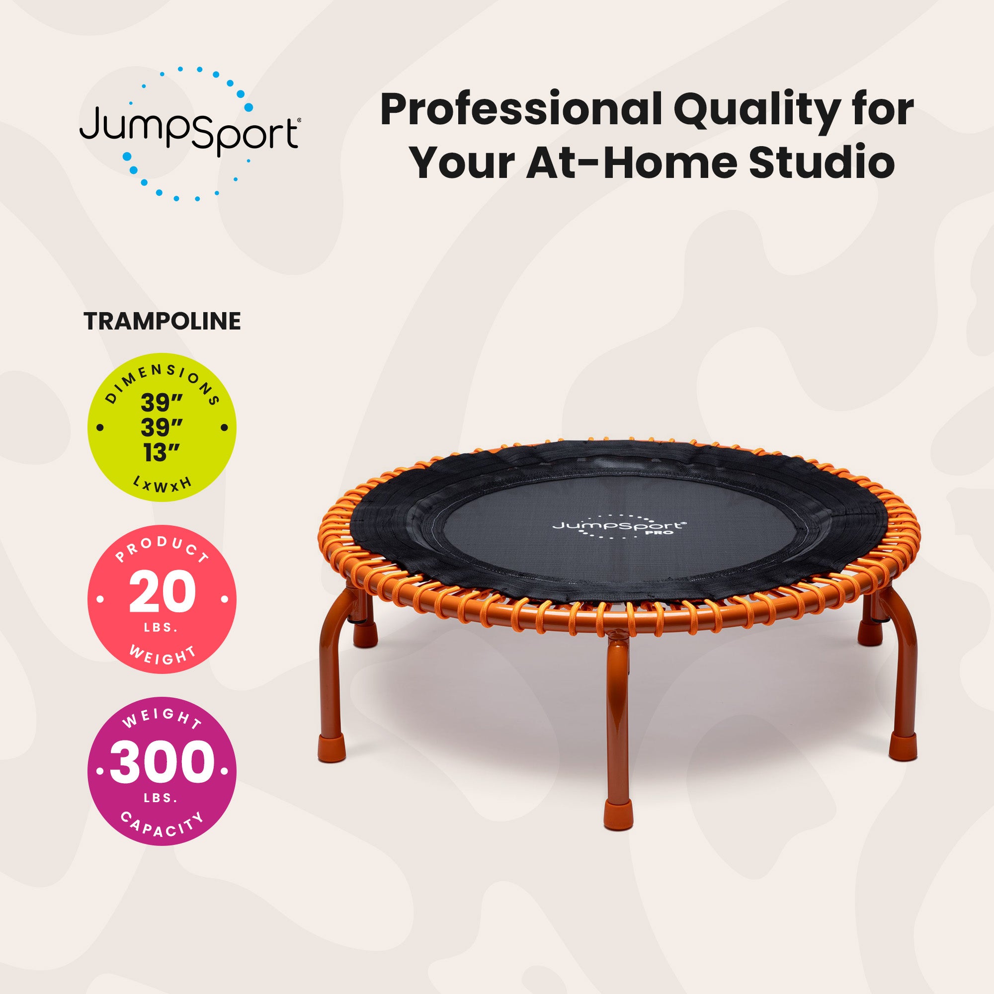 JumpSport 350 PRO Fitness Trampoline, Cardio Equipment, 39', Energize (Open Box)