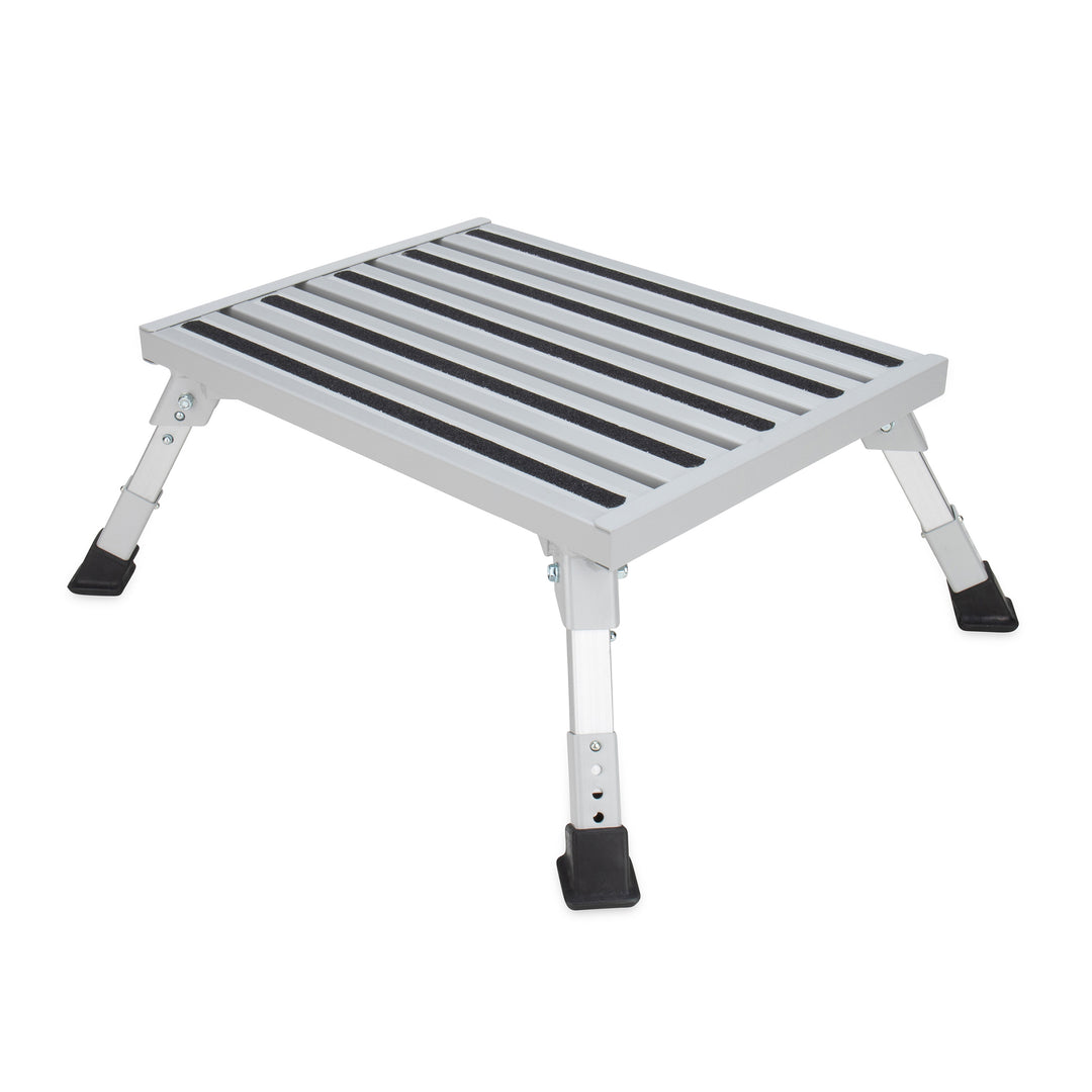 Camco Folding Aluminum Step Stool, Adjustable Height for RV and Trailers, Silver