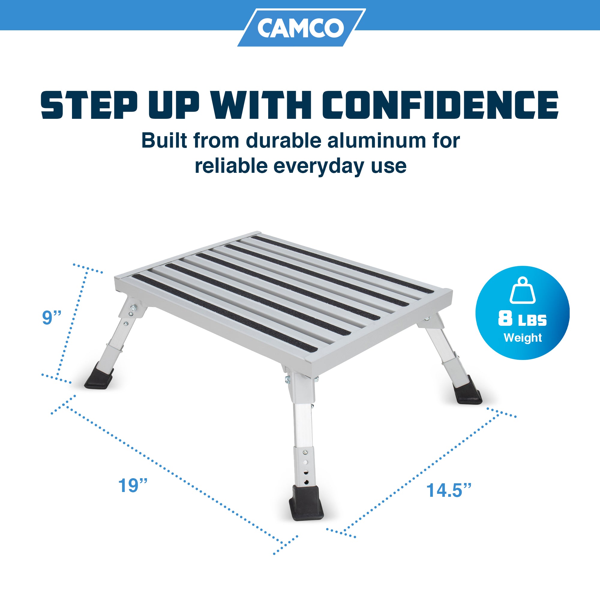 Camco Aluminum Step Stool, Adjustable Height for RV & Trailers, Silver(Open Box)