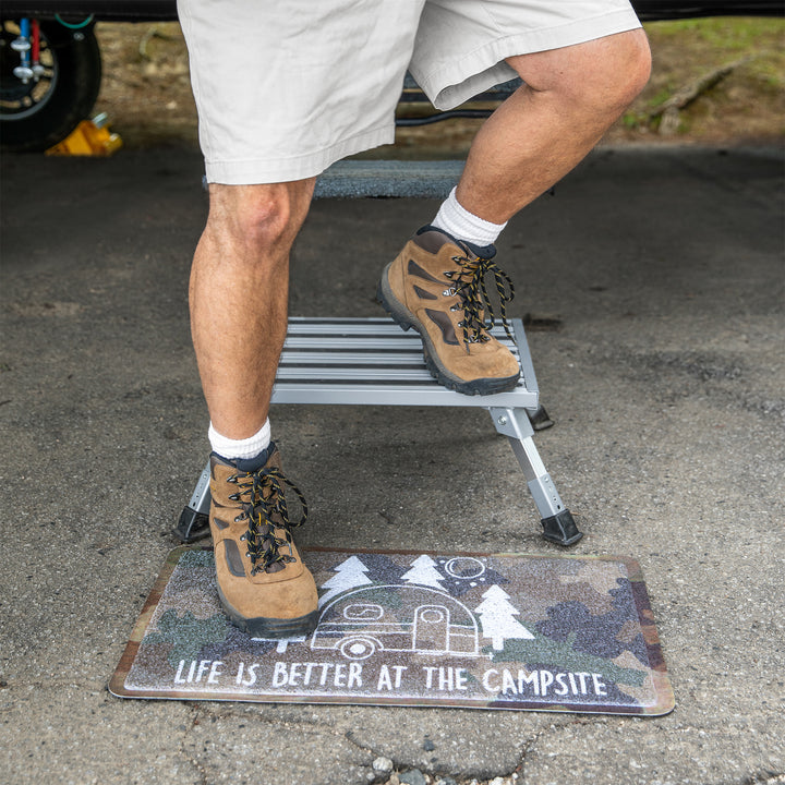 Camco Folding Aluminum Step Stool, Adjustable Height for RV and Trailers, Silver