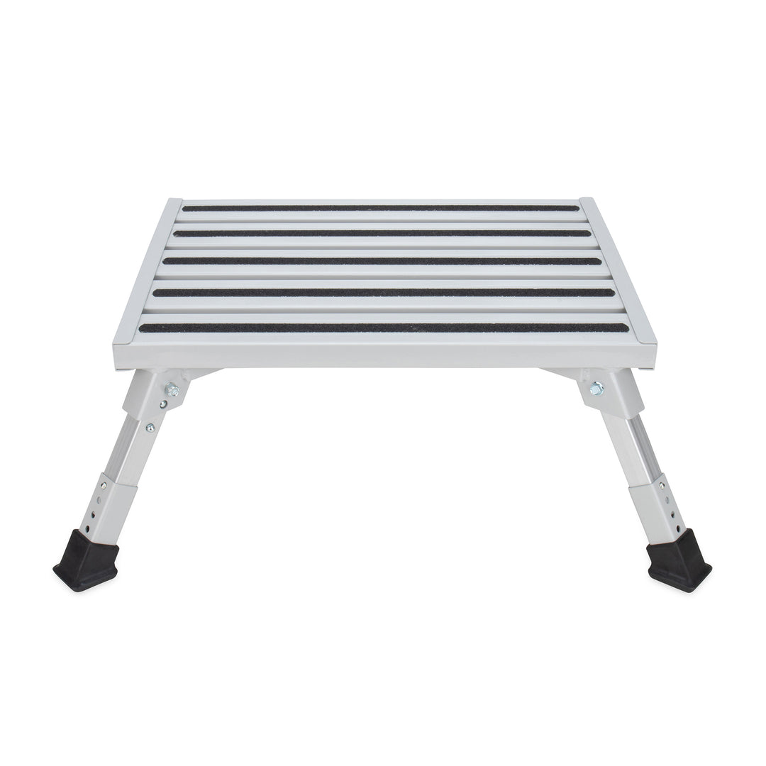 Camco Folding Aluminum Step Stool, Adjustable Height for RV and Trailers, Silver