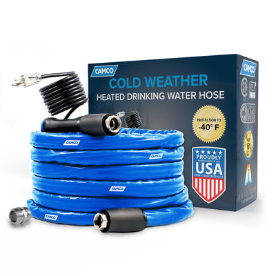 Camco Heated 50' RV Drinking Water Hose, Freeze Regulator, -40F, Blue(Open Box)