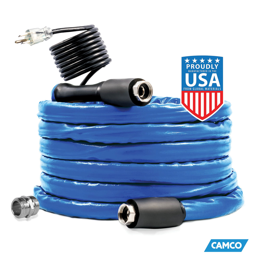 Camco Heated 50' RV Drinking Water Hose, Freeze Regulator, -40F, Blue(Open Box) - VMInnovations