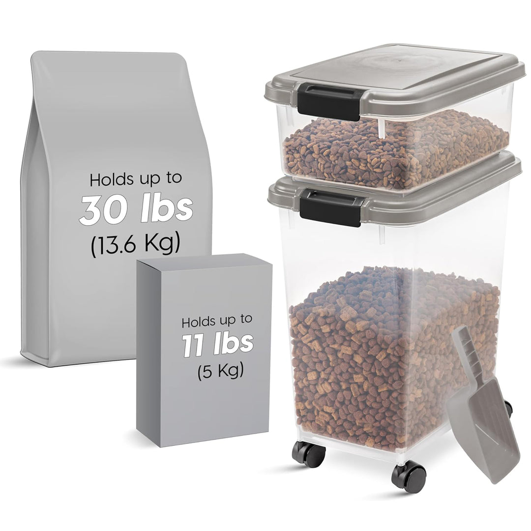 IRIS USA Pet Food Stackable Storage Container w/Scoop, 30 lbs&11 lbs Combo(Used)