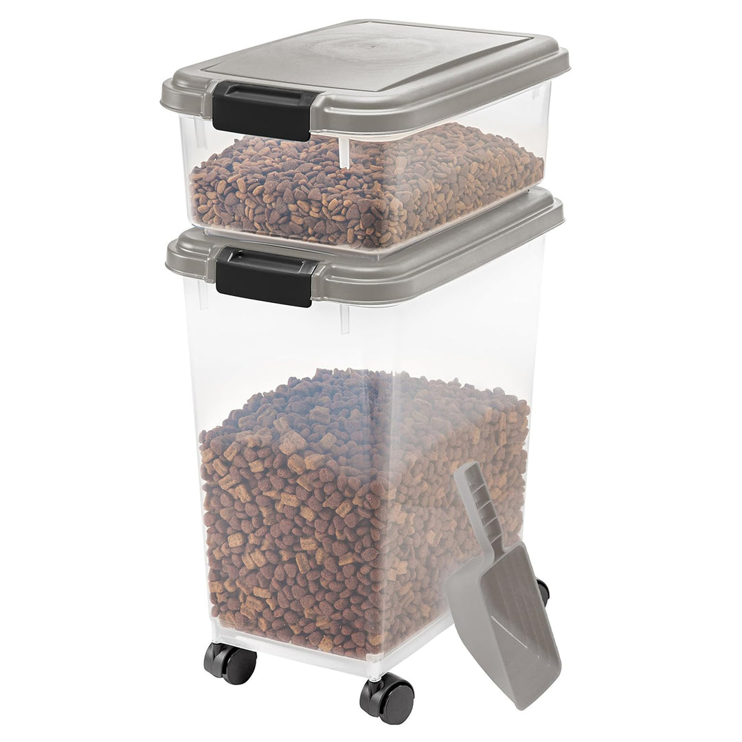 IRIS USA Pet Food Stackable Storage Container with Scoop, 30 lbs & 11 lbs Combo