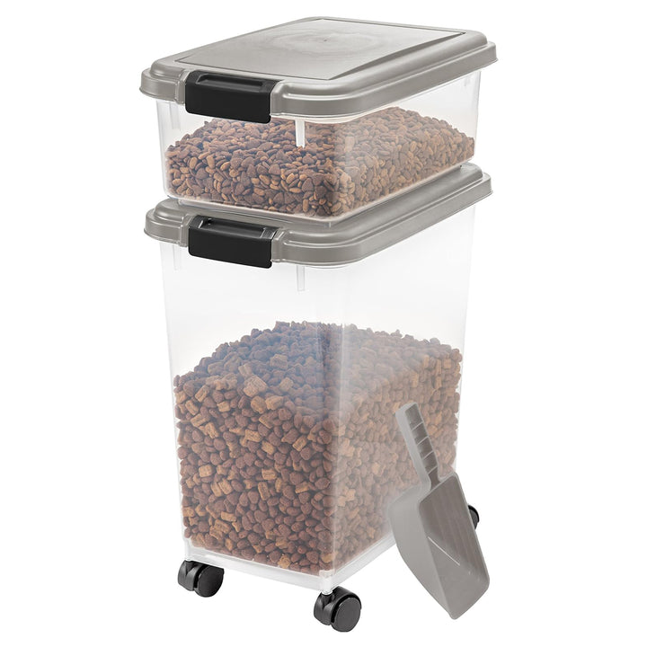 IRIS USA Pet Food Stackable Storage Container with Scoop, 30 lbs & 11 lbs Combo