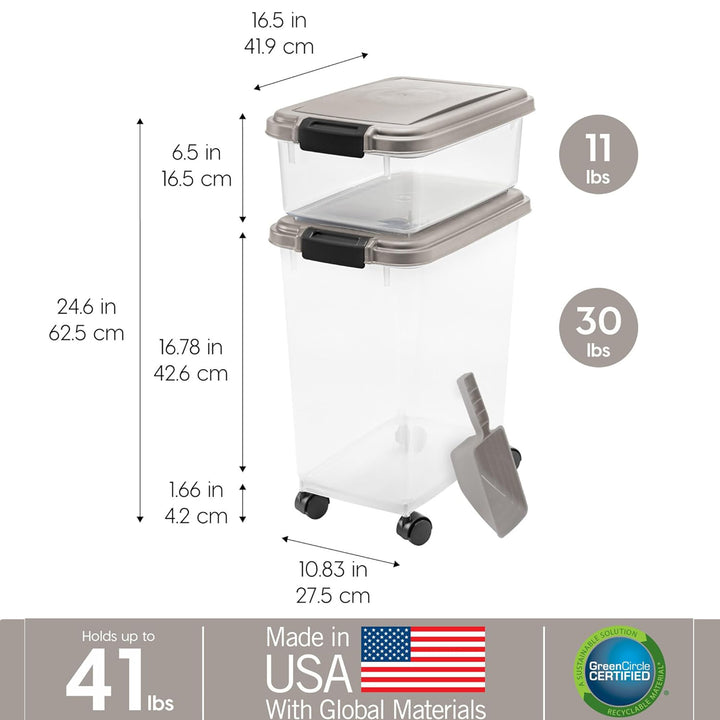 IRIS USA Pet Food Stackable Storage Container with Scoop, 30 lbs & 11 lbs Combo