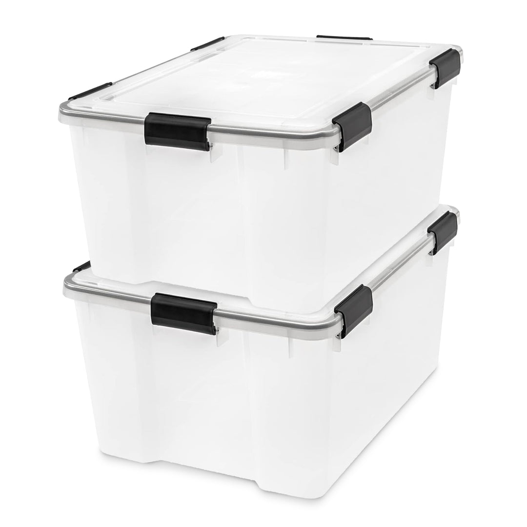 IRIS USA 63 Qt Storage Bins Plastic Gasket Box with Tight Latching Lids, 2 Pack