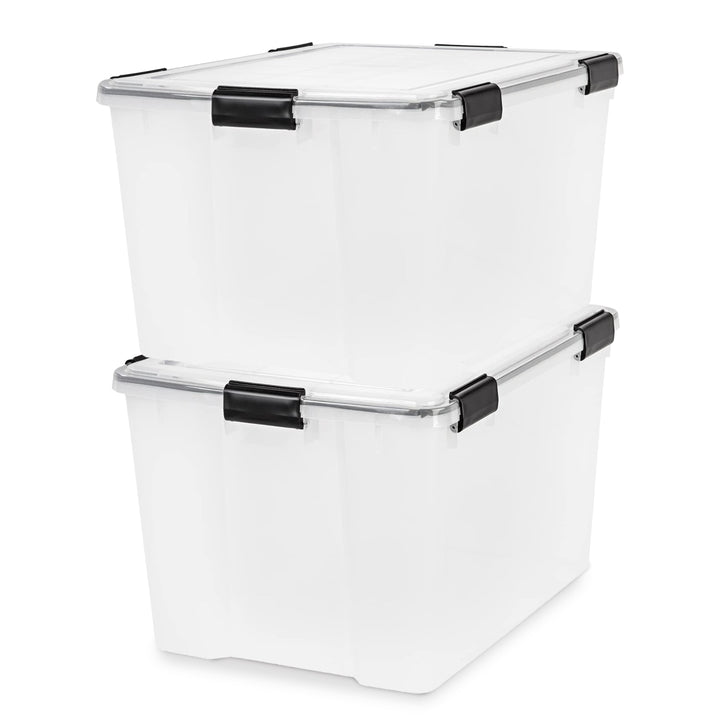 IRIS USA 74 Qt Storage Bins Plastic Gasket Box w/Latching Lids, 2pk (Open Box)