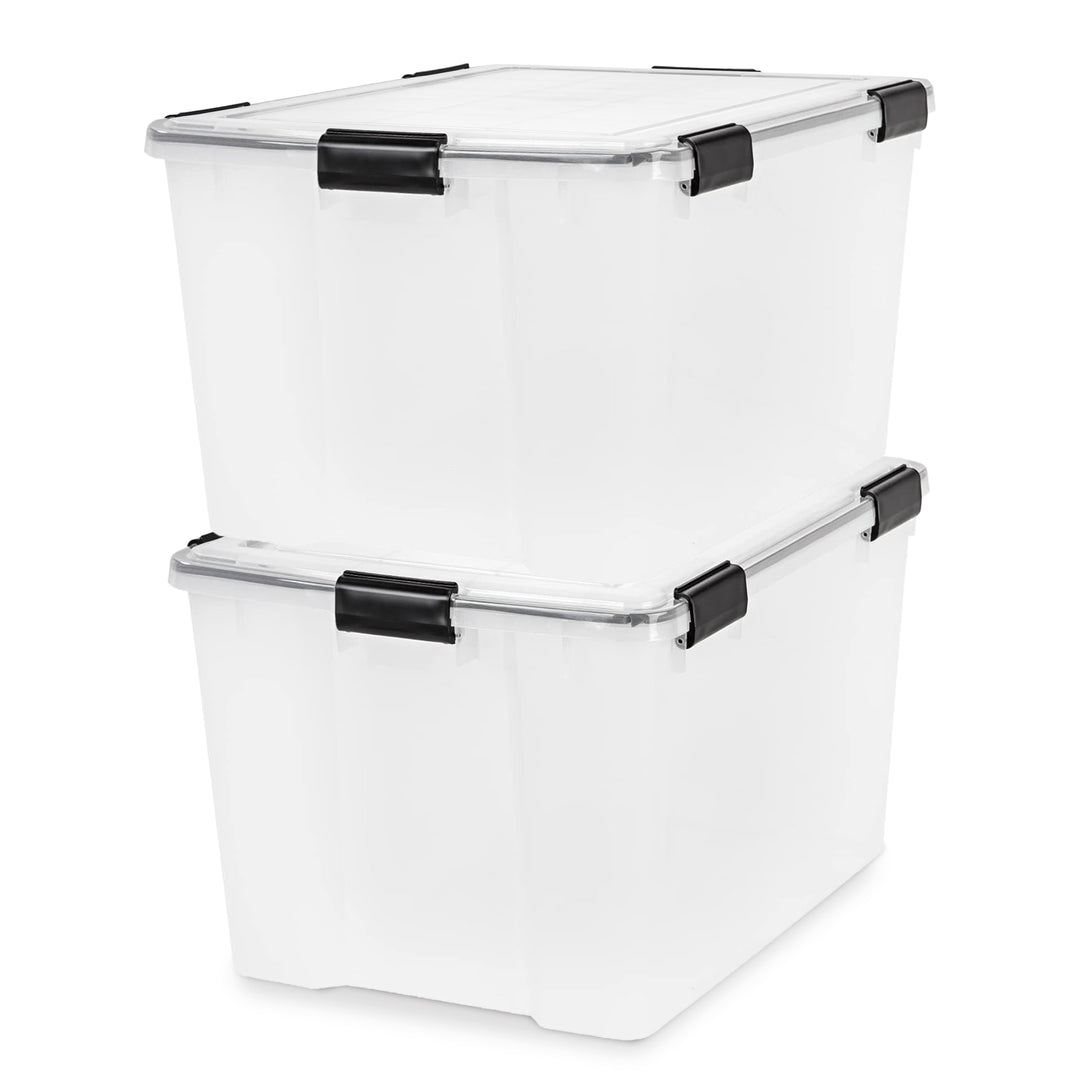 IRIS USA 74 Qt Storage Bins Plastic Gasket Box w/Latching Lids, 2pk (Open Box)