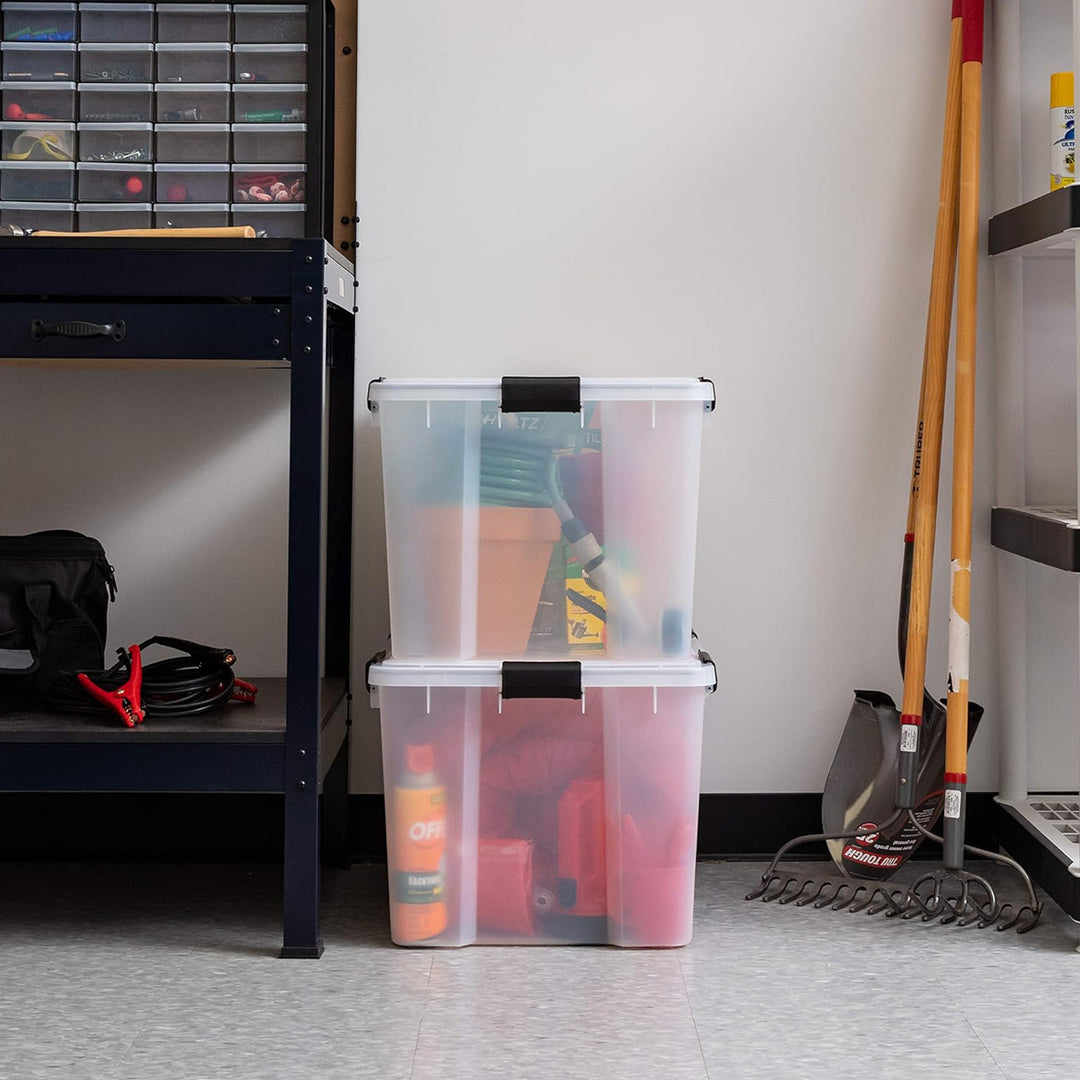 IRIS USA 74 Qt Storage Bins Plastic Gasket Box w/Latching Lids, 2pk (Open Box)