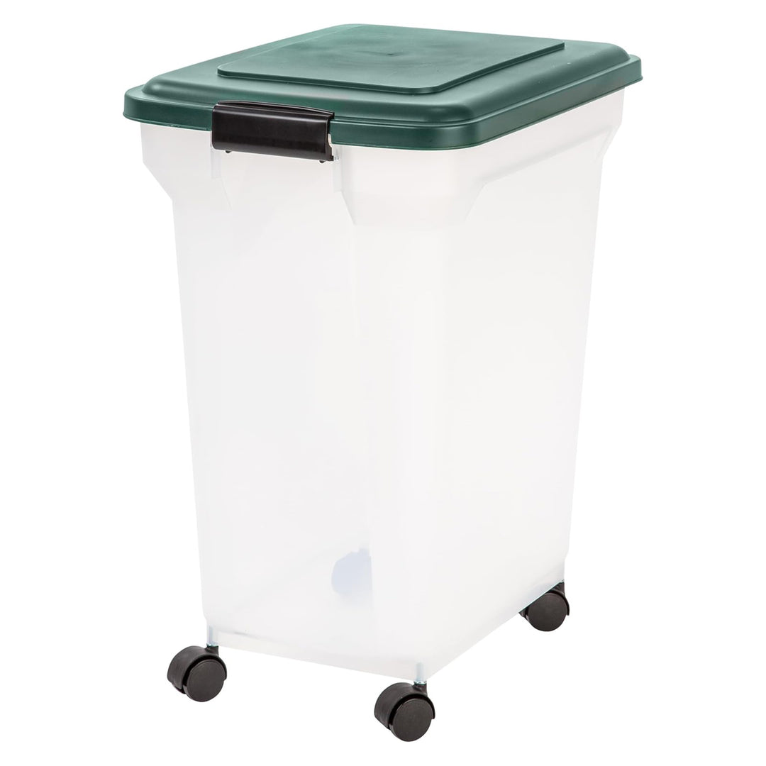 IRIS USA Pet Food Storage Container, Airtight Bin with Wheels, 42 lbs, Green