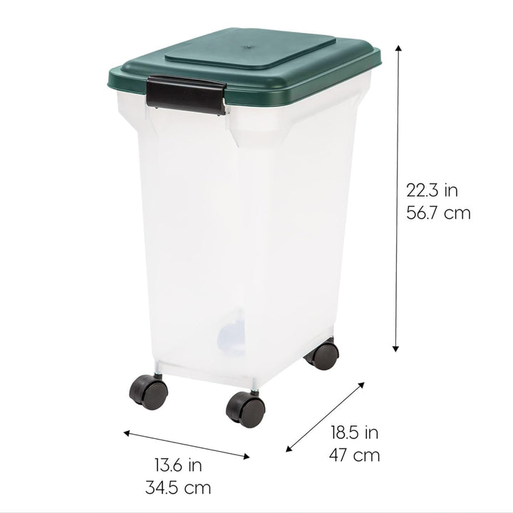 IRIS USA Pet Food Storage Container, Airtight Bin with Wheels, 42 lbs, Green